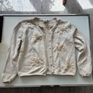 Talbots Cream Floral Embroidered Cardigan